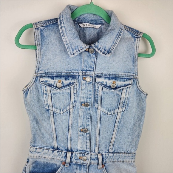 Zara Denim Distressed Raw Hems Romper Jumpsuit sz S - Picture 3 of 6